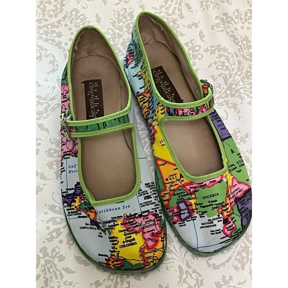 Hot Chocolate Design Chocolaticas Mary Jane‎ Flats Shoes 36 Bon Voyage Map